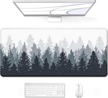 Large Gaming Mouse Pad, Forest Theme XXL 35.4 X 15.7 in Desk Pad Stitched Non-Slip Rubber Long Computer Mousepad Thin Extended Full Size Desk Mat for Desktop, Laptop, Wireless Mice, White