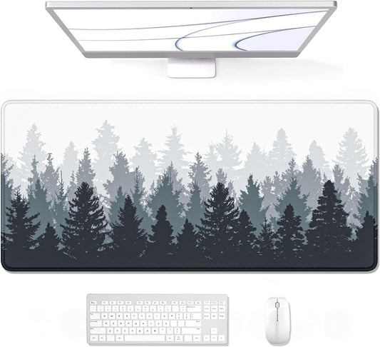 Large Gaming Mouse Pad, Forest Theme XXL 35.4 X 15.7 in Desk Pad Stitched Non-Slip Rubber Long Computer Mousepad Thin Extended Full Size Desk Mat for Desktop, Laptop, Wireless Mice, White