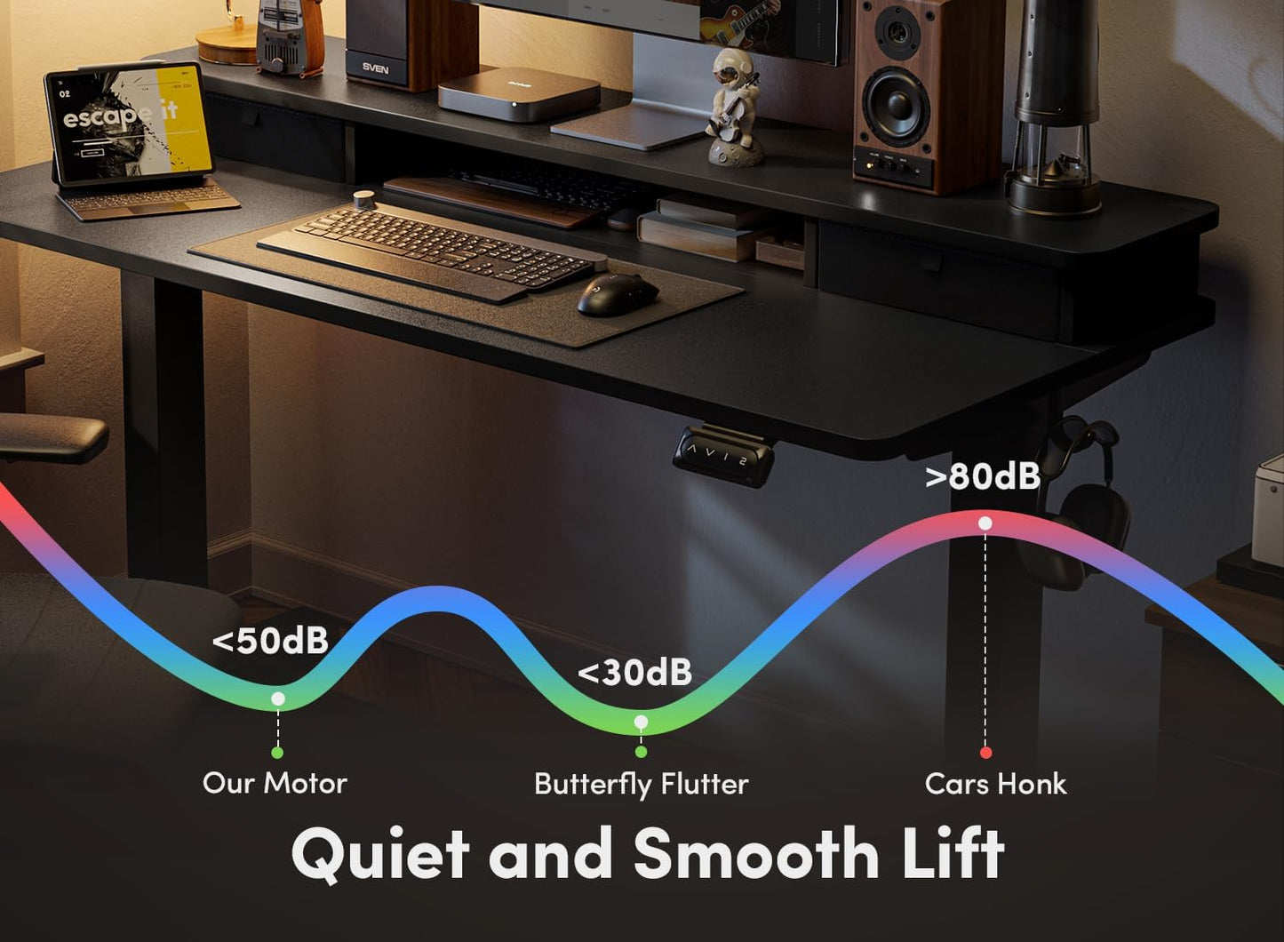 60 X 24 Inch Height Adjustable Electric Standing Desk with Double Drawer, Stand up Desk with Storage Shelf, Sit Stand Desk, Black