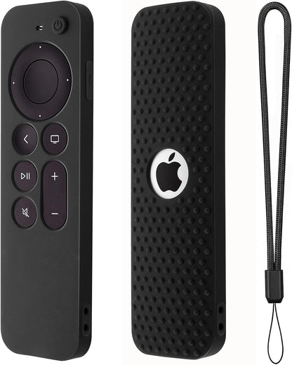 Silicone Cover Compatible with Apple TV Siri Remote 3Rd 2023 Shockproof Protective Case for Apple TV 4K 2Nd 2021 Remote Sleeve with Lanyard(Black)