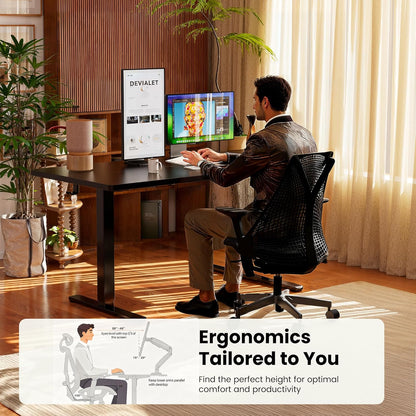 Height Adjustable Electric Standing Desk, 47.2 X 23.6 Inches Sit Stand up Desk, Memory Computer Home Office Desk with Two-Piece Desktop (Black)