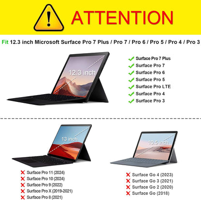 Case for Microsoft Surface Pro 7 Plus, Surface Pro 7/6/5/4/3 12.3 Inch Tablet - Multiple Angle Viewing Portfolio Business Cover, Compatible W/Type Cover Keyboard, De-Charcoal