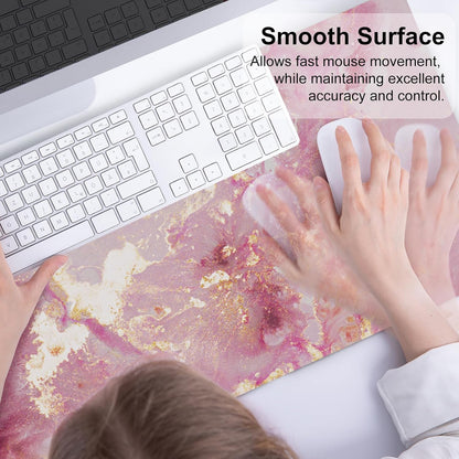 Large Mouse Pad, Cute Pink Desk Mat for Desktop, Women Girls PU Leather Desk Pad Waterproof Gaming Mousepad, Rose Gold Marble Computer Protector Writing Pad for School Office Home 31.5" X 15.7"