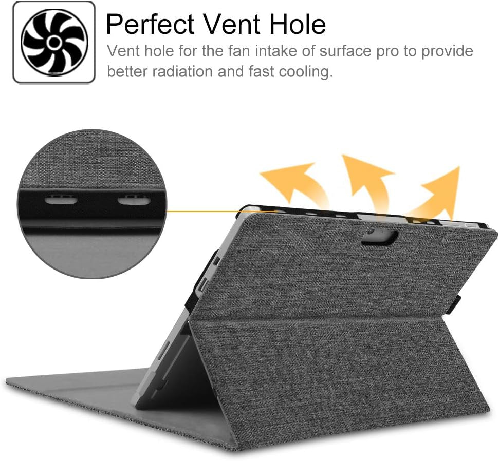 Case for Microsoft Surface Pro 7 Plus, Surface Pro 7/6/5/4/3 12.3 Inch Tablet - Multiple Angle Viewing Portfolio Business Cover, Compatible W/Type Cover Keyboard, De-Charcoal