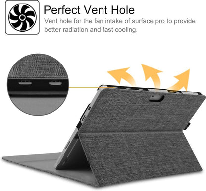 Case for Microsoft Surface Pro 7 Plus, Surface Pro 7/6/5/4/3 12.3 Inch Tablet - Multiple Angle Viewing Portfolio Business Cover, Compatible W/Type Cover Keyboard, De-Charcoal
