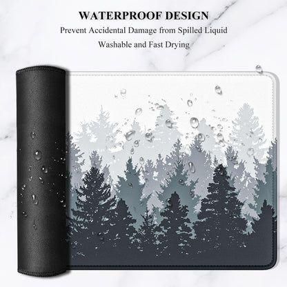 Large Gaming Mouse Pad, Forest Theme XXL 35.4 X 15.7 in Desk Pad Stitched Non-Slip Rubber Long Computer Mousepad Thin Extended Full Size Desk Mat for Desktop, Laptop, Wireless Mice, White