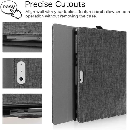 Case for Microsoft Surface Pro 7 Plus, Surface Pro 7/6/5/4/3 12.3 Inch Tablet - Multiple Angle Viewing Portfolio Business Cover, Compatible W/Type Cover Keyboard, De-Charcoal